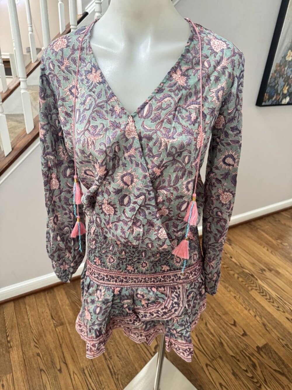 NWT BELL by Alicia Bell Evelyn Paisley Voile Mini Dress Pink Grey Size Small